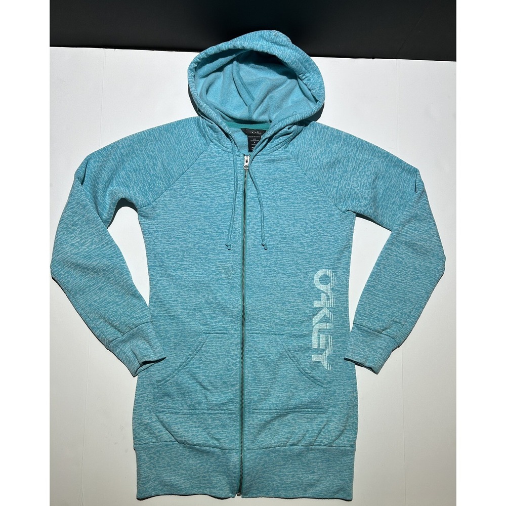 Oakley Full Zip Hoodie Sweatshirt Women's Small Heathered Blue Long Outdoor EUC